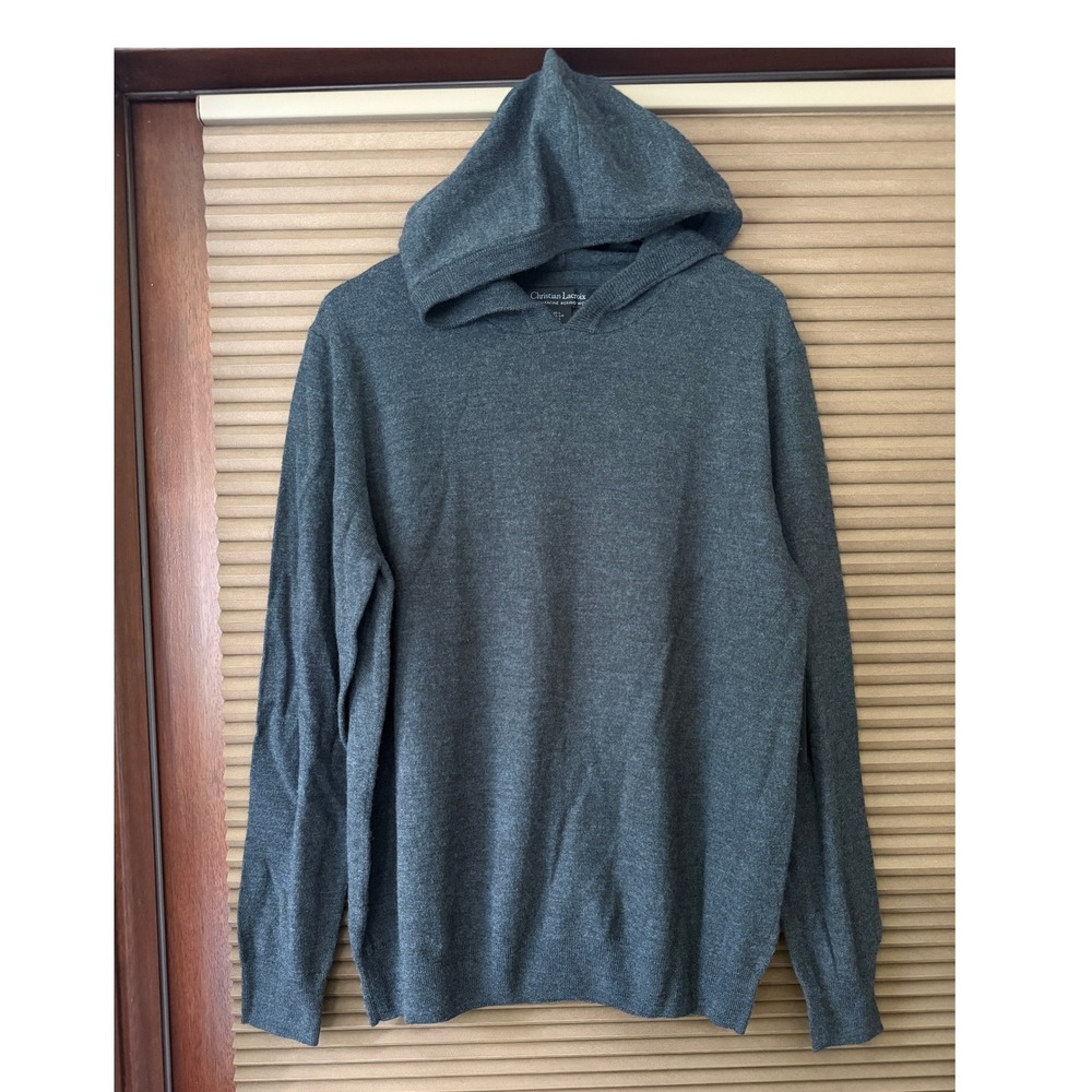 Christian Lacroix Hoodie Mens L Wool Pullover Heathered Blue Merino NEW